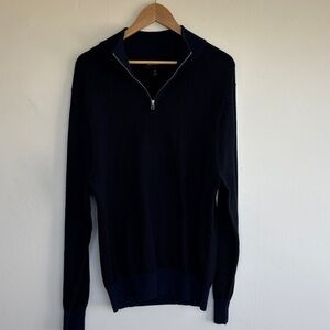 Bonobos Navy and Black Herringbone Quarter Zip Sweater
